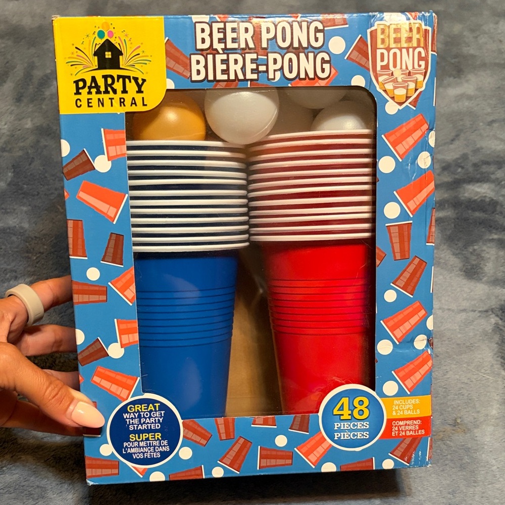 Beer Pong Set - Red & Blue Cups with White Balls